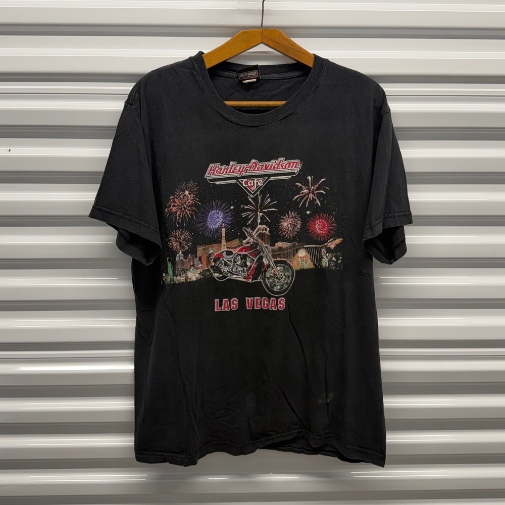 Vintage Harley Davidson Las Vegas Cafe Firework Faded Black Mens Large Shirt